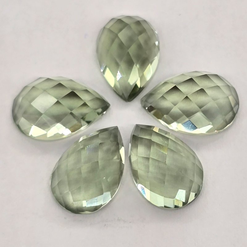 Lotto con 5 Prasioliti-Amtiste Verdi Taglio: Goccia 10x15 mm - 32