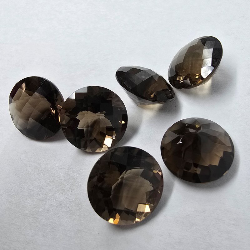 Lotto 6 Quarzi Fumè Taglio  Rotondo 14 mm - 50