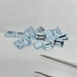 Lotto con 15 Acquamarina - Taglio:  Smeraldo -  6x4mm - 6